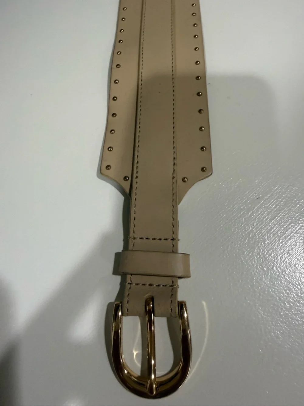 LOFT Taupe Wide Leather Belt with Gold Buckle